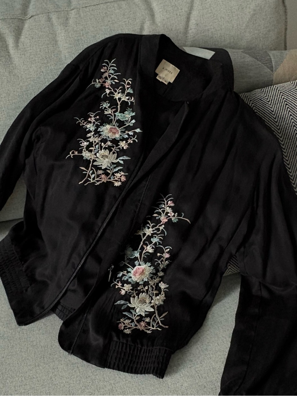 Black Floral Embroidered Bomber Jacket - Women